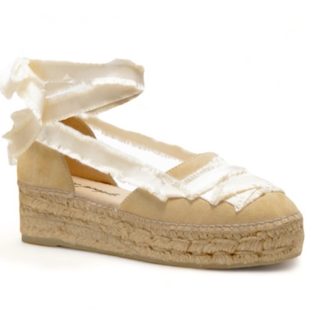 Free People Beige espadrille wedge sandals with cream ankle ties - Picture 3 of 13